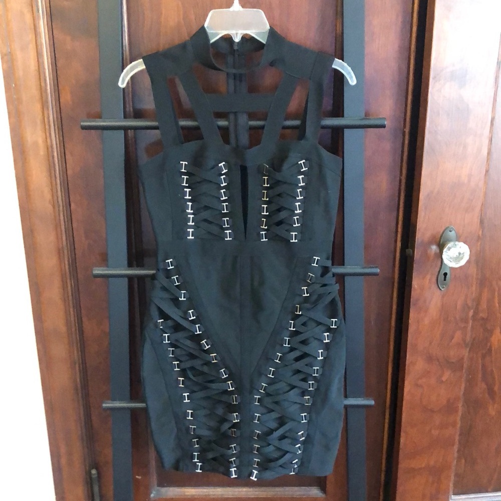 AKIRA Black Bandage Bodycon Dress - M